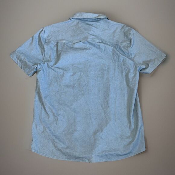 Men's VRST Refined Knit Short Sleeve Button Down Collared Shirt Muted Denim Med - Picture 5 of 5